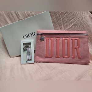 Dior Pink Makeup Pouch with Star Charm NIB GWP Bundled with Dior GWP Keychain